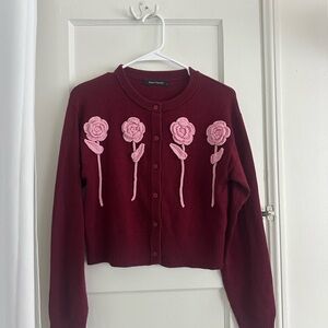 Flower Cardigan in Maroon WYNN HAMLYN